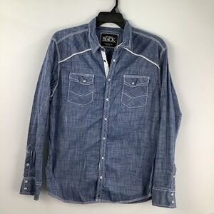 Buckle Black Men's Chambray Denim Western Shirt size XL pearl snaps